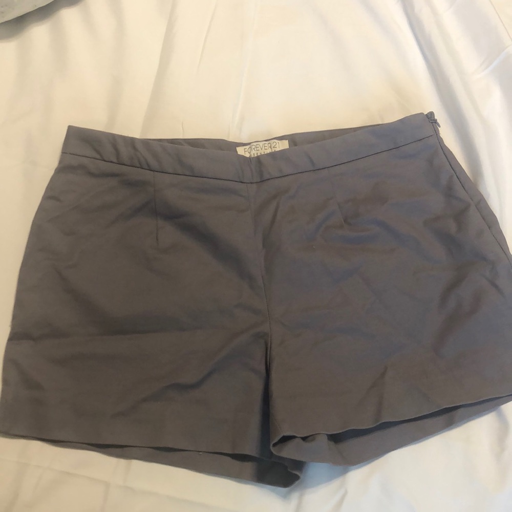 Forever 21 gray high waisted dress shorts .